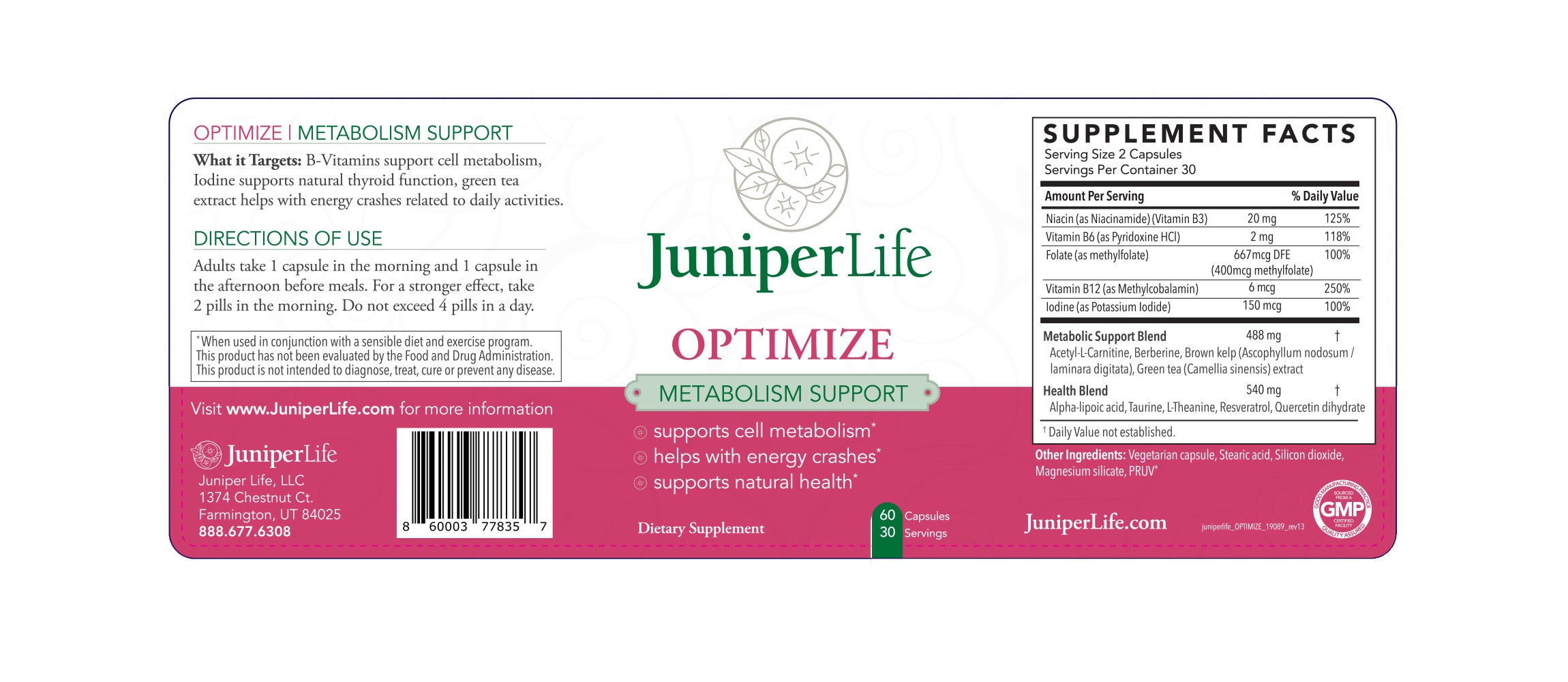 OPTIMIZE w/Berberine, Acetyl l-carnitine, Theanine, Alpha-lipoic acid, Quercitin, and Taurine. | Supports a Healthy Metabolism, Thyroid, Antioxidant, Cholesterol, Brain & Mood.